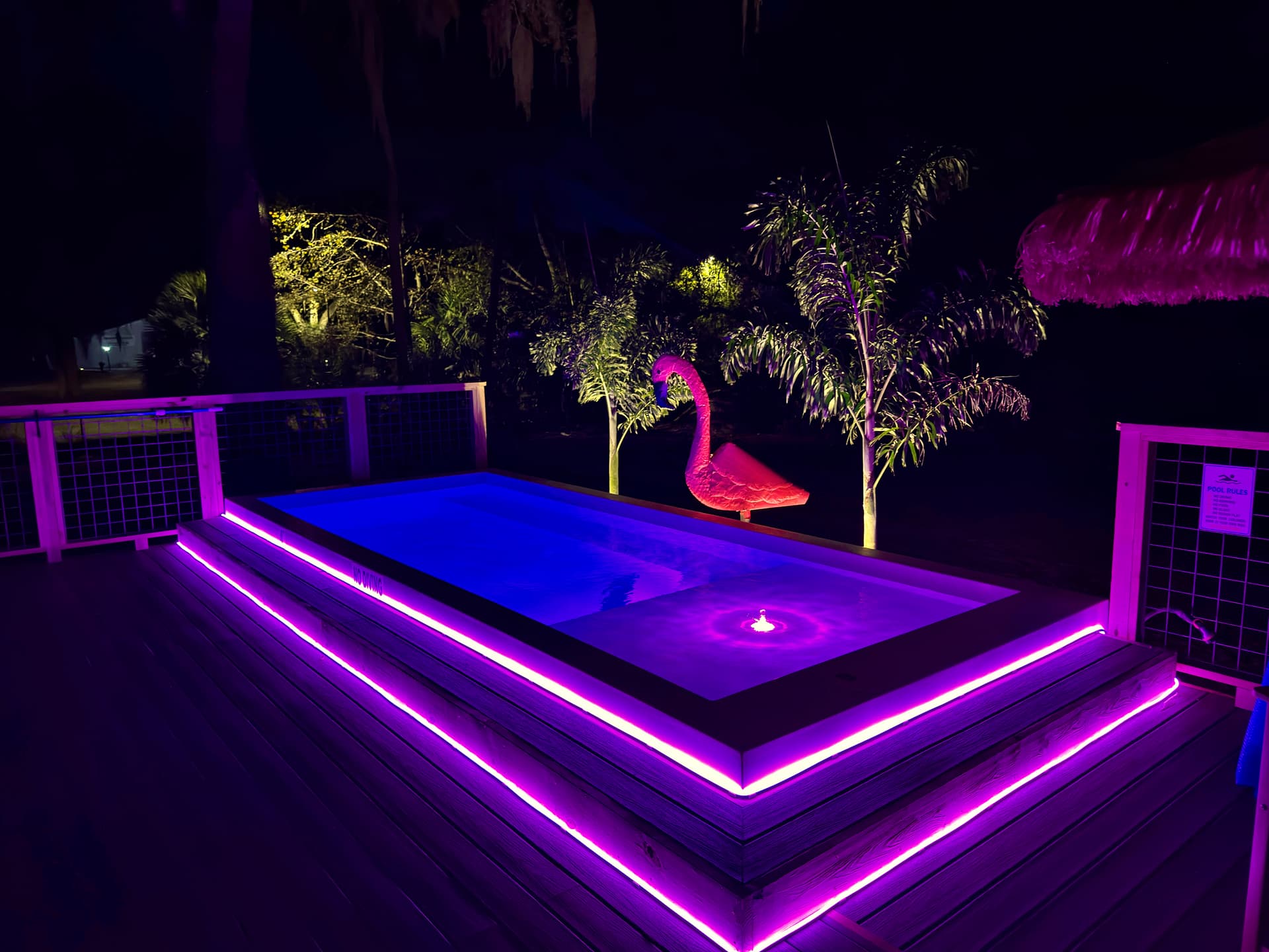 ReadyPool container pool at night with LED lighting