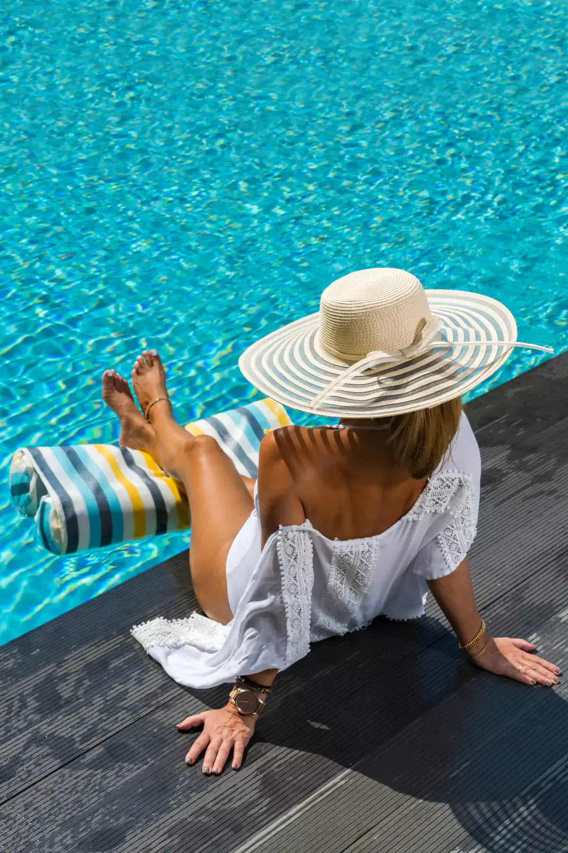 Woman in luxury container pool